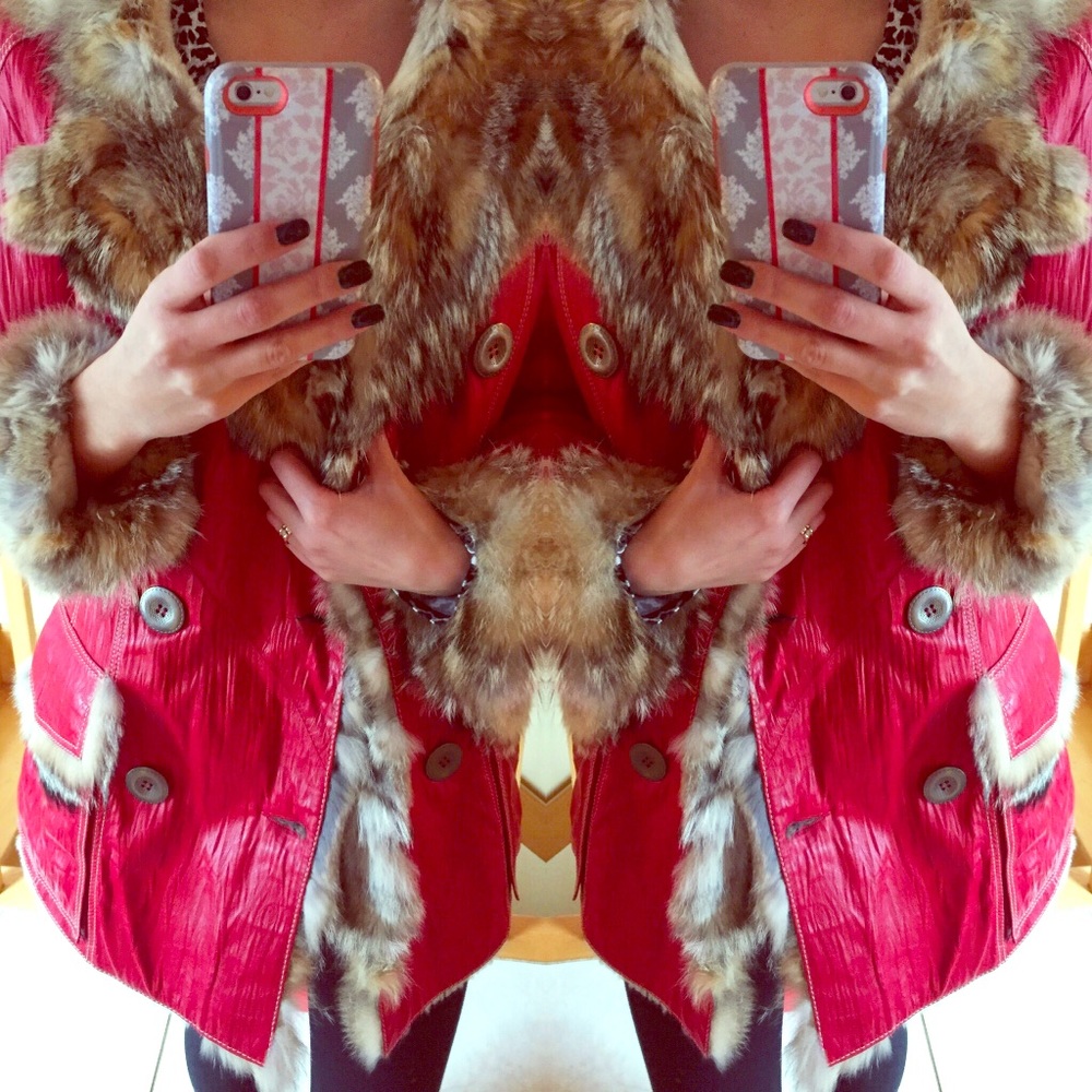 NWT Red 100% Leather Coyote Waterproof Coat Europe